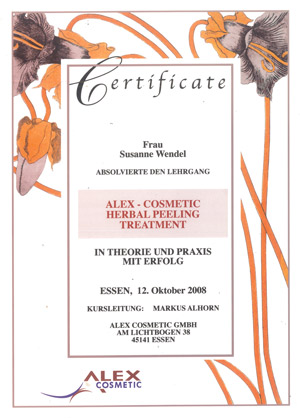 Zertifikat Alex Cosmetic
